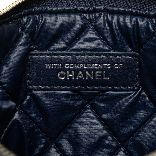 シャネル ココマーク ポーチ 化粧ポーチ ネイビー シルバー レザー レディース CHANEL 【中古】