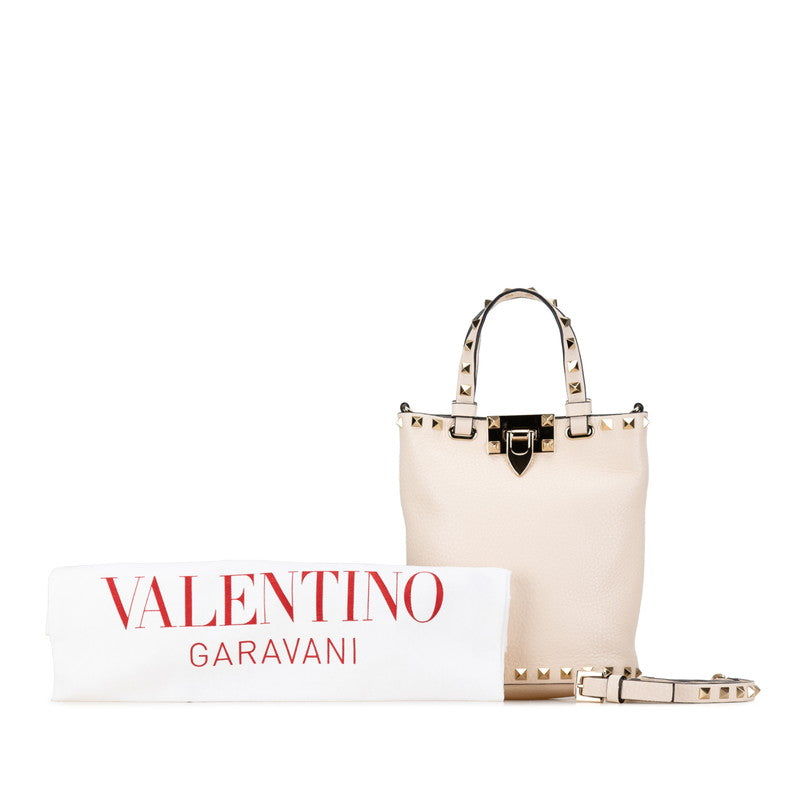 ヴァレンティノ ロックスタッズ ミニ トートバッグ ショルダーバッグ 2WAY アイボリー ゴールド レザー レディース VALENTINO 【中古】