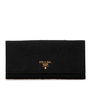 プラダ ロゴ 長財布 ブラック ナイロン レザー レディース PRADA 【中古】