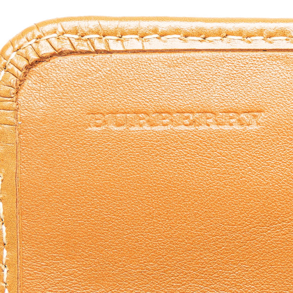 バーバリー 編み込み ロゴプレート 長財布 カーキ ブラウン スウェード レザー レディース BURBERRY 【中古】