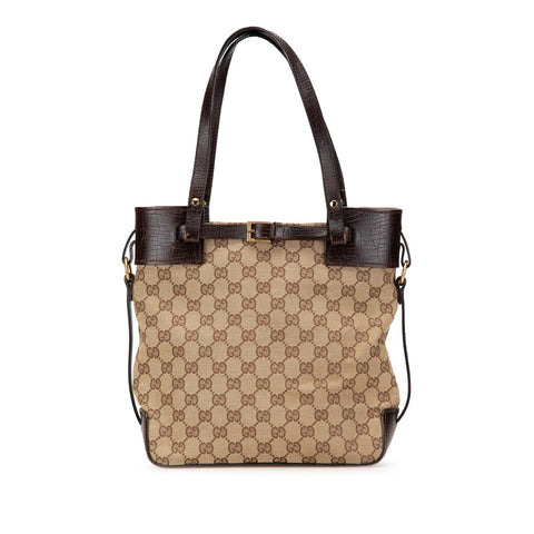 グッチ GGキャンバス トートバッグ ハンドバッグ 107757 ベージュ ブラウン キャンバス レザー レディース GUCCI 【中古】