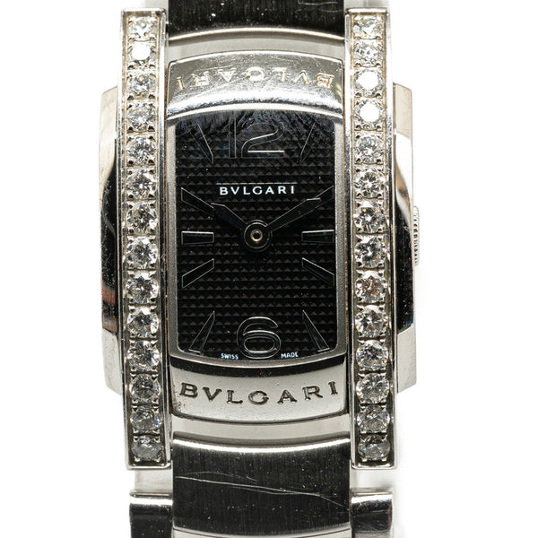 ブルガリ アショーマ サイドダイヤ 腕時計 AA26S クオーツ ブラック文字盤 ステンレススチール レディース BVLGARI 【中古】