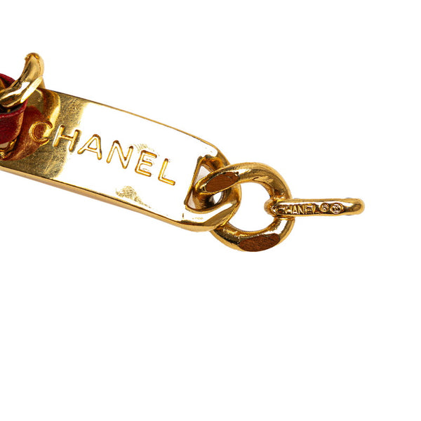 シャネル ココマーク メダル チェーン ベルト ゴールド レッド メッキ レザー レディース CHANEL 【中古】