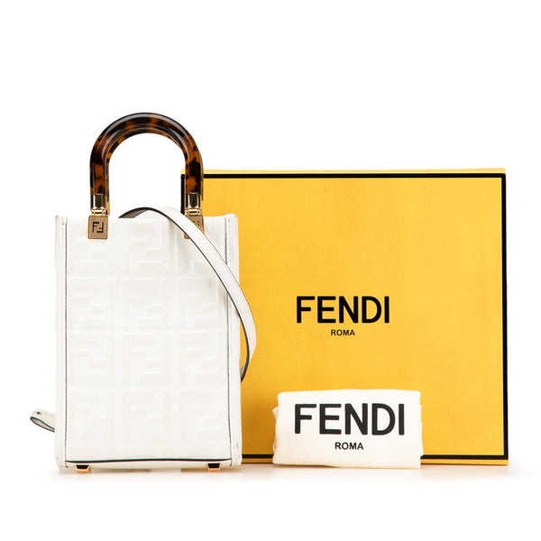 フェンディ サンシャイン ショッパー ハンドバッグ ショルダーバッグ 2WAY 8BS051 ホワイト ブラウン レザー レディース FENDI 【中古】
