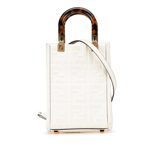 フェンディ サンシャイン ショッパー ハンドバッグ ショルダーバッグ 2WAY 8BS051 ホワイト ブラウン レザー レディース FENDI 【中古】
