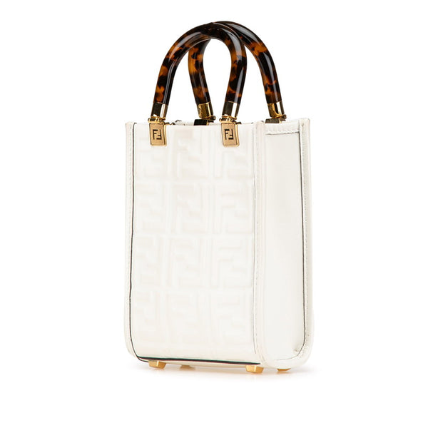 フェンディ サンシャイン ショッパー ハンドバッグ ショルダーバッグ 2WAY 8BS051 ホワイト ブラウン レザー レディース FENDI 【中古】