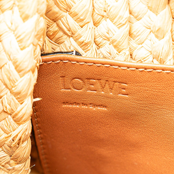 ロエベ アナグラム ゲート トップハンドル ハンドバッグ ショルダーバッグ 2WAY ブラウン ラフィア レザー レディース LOEWE 【中古】