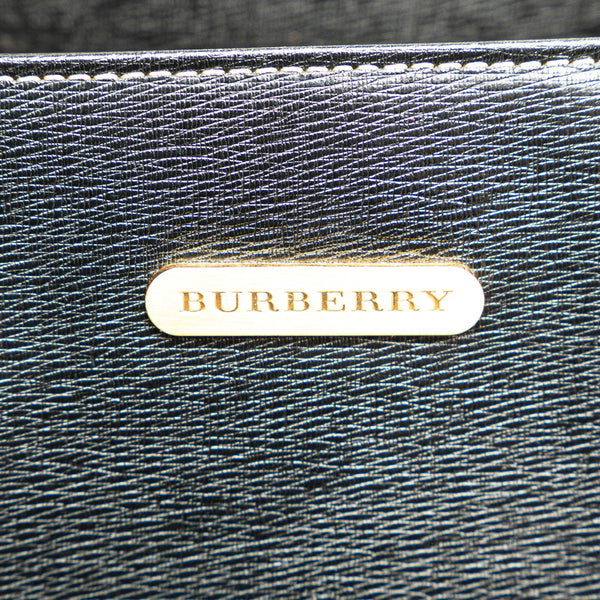 バーバリー ノバチェック ロゴプレート トートバッグ ハンドバッグ ブラック レザー レディース BURBERRY 【中古】