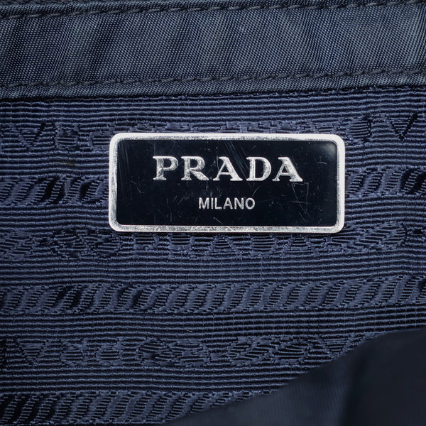 プラダ 三角ロゴプレート チェーン トートバッグ ショルダーバッグ ネイビー ナイロン レディース PRADA 【中古】