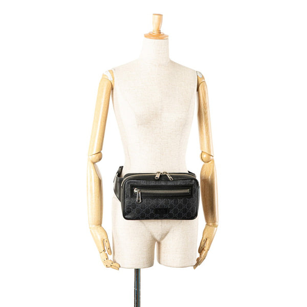 グッチ GGスプリーム ウエストバッグ 474298 ブラック PVC レザー レディース GUCCI 【中古】