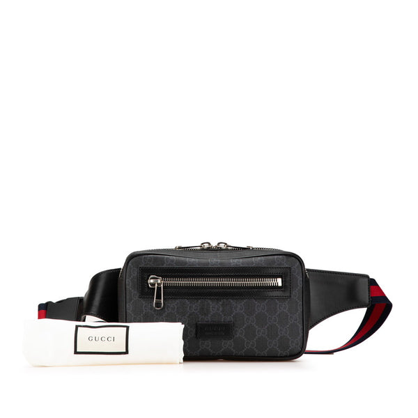 グッチ GGスプリーム ウエストバッグ 474298 ブラック PVC レザー レディース GUCCI 【中古】