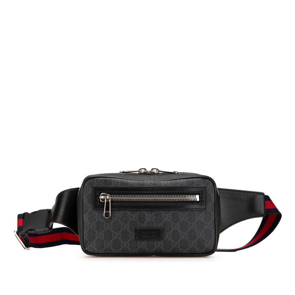 グッチ GGスプリーム ウエストバッグ 474298 ブラック PVC レザー レディース GUCCI 【中古】