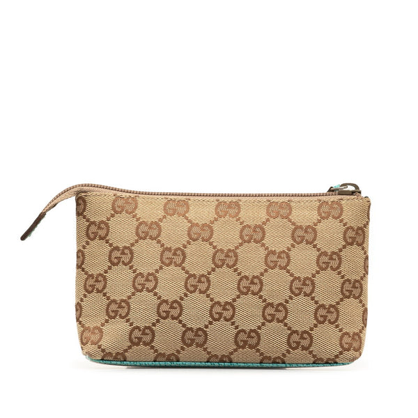 グッチ GGキャンバス ポーチ 115237 ベージュ ブルー キャンバス レザー レディース GUCCI 【中古】