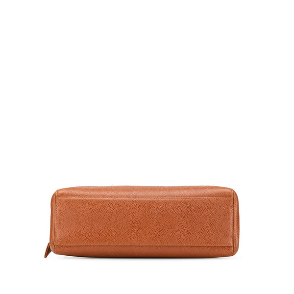 シャネル ロゴ チェーン トートバッグ ブラウン キャビアスキン レディース CHANEL 【中古】