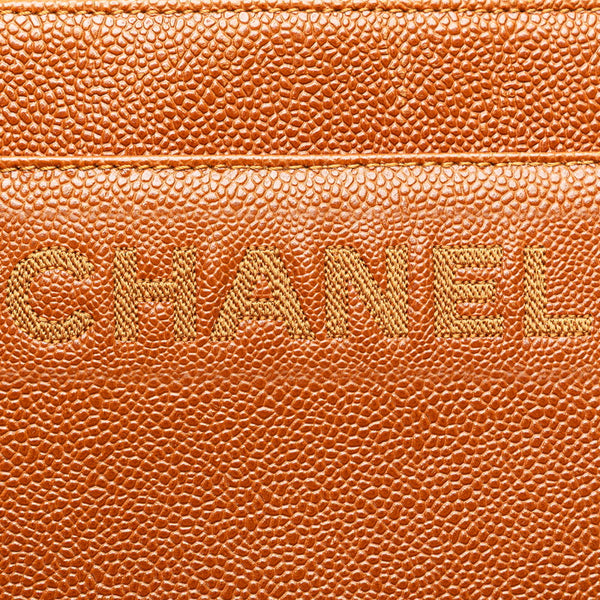 シャネル ロゴ チェーン トートバッグ ブラウン キャビアスキン レディース CHANEL 【中古】