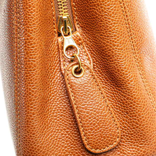 シャネル ロゴ チェーン トートバッグ ブラウン キャビアスキン レディース CHANEL 【中古】
