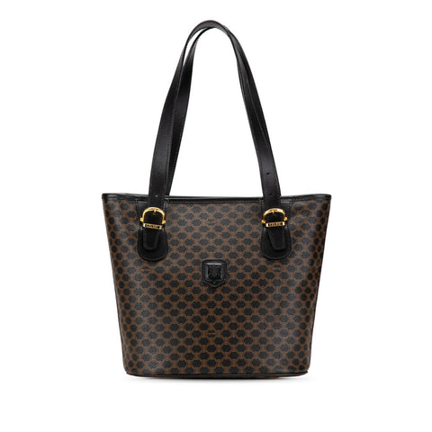 セリーヌ マカダム ハンドバッグ トートバッグ ブラック ブラウン PVC レザー レディース CELINE 【中古】
