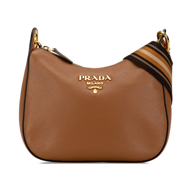 プラダ ショルダーバッグ 1BC166 ブラウン レザー キャンバス レディース PRADA 【中古】