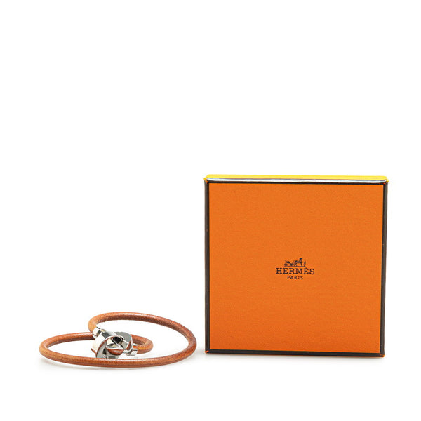 エルメス ランスロット ブレスレット チョーカー ブラウン シルバー レザー メタル レディース HERMES 【中古】