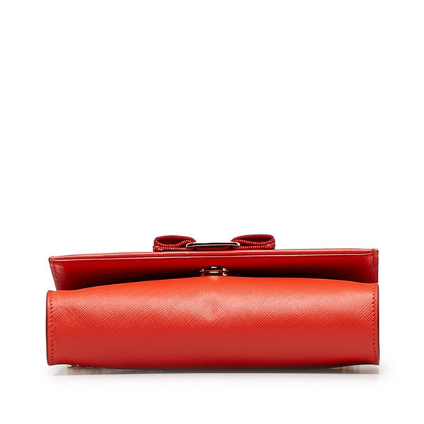 サルヴァトーレフェラガモ ヴァラリボン チェーンショルダーバッグ AU-22 B558 レッド レザー レディース Salvatore Ferragamo 【中古】