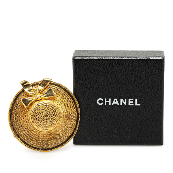 シャネル 麦わら帽子 リボン モチーフ ブローチ ゴールド メッキ レディース CHANEL 【中古】