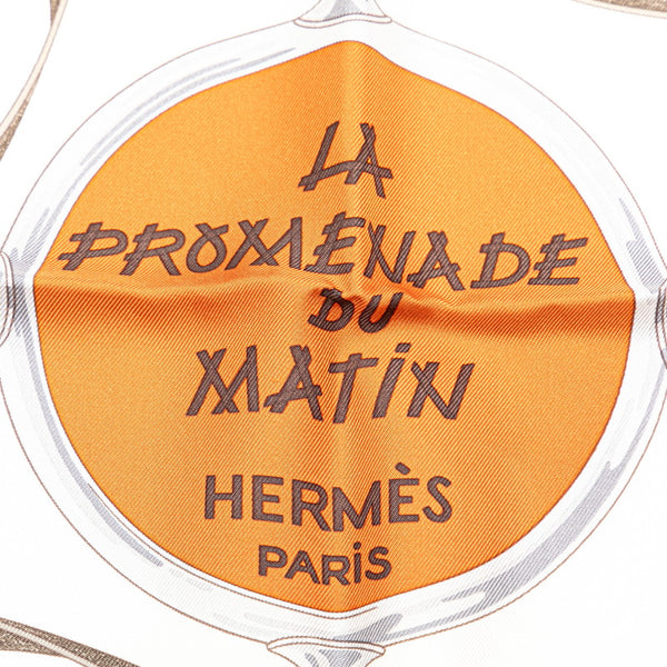 エルメス カレ90 LA PROMENADE DU MATIN 朝の散歩 スカーフ パープル ホワイト マルチカラー シルク レディース HERMES 【中古】