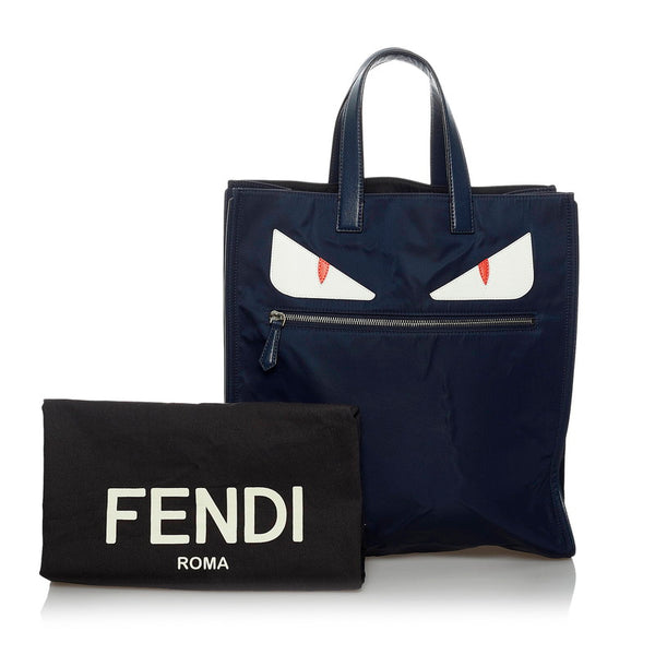 フェンディ バッグバグズ モンスター トートバッグ 7VA367 ネイビー ナイロン レザー レディース FENDI 【中古】