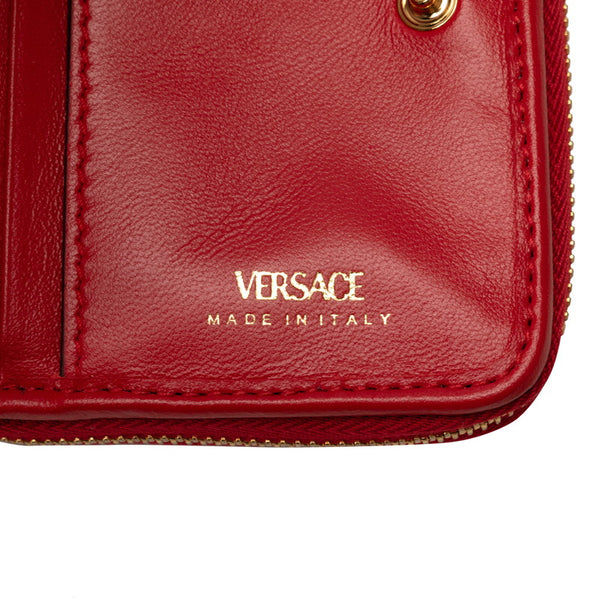 ヴェルサーチェ メデューサ 二つ折り財布 コンパクトウォレット レッド ゴールド レザー レディース VERSACE 【中古】