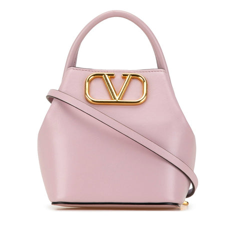 ヴァレンティノ Vロゴ ミニ バケットバッグ ショルダーバッグ 2WAY P0Y08 VNL ピンク レザー レディース VALENTINO 【中古】