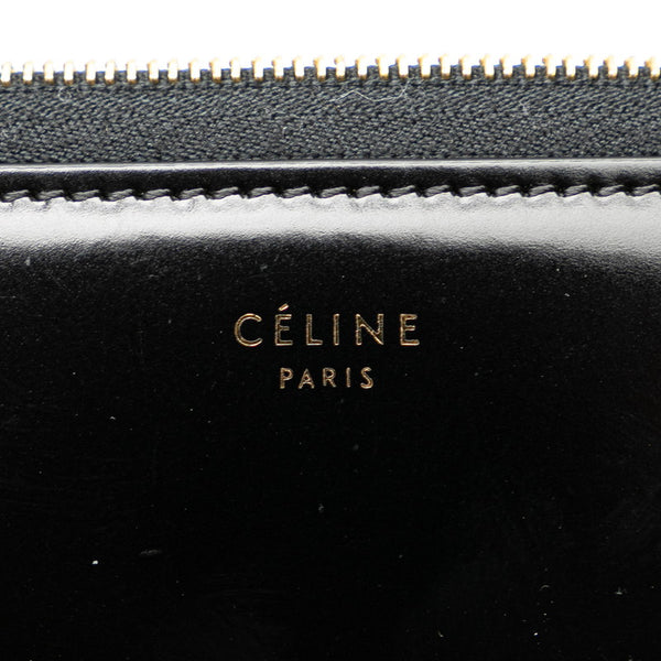 セリーヌ ロゴ ラウンドファスナー 長財布 ブラック レザー レディース CELINE 【中古】