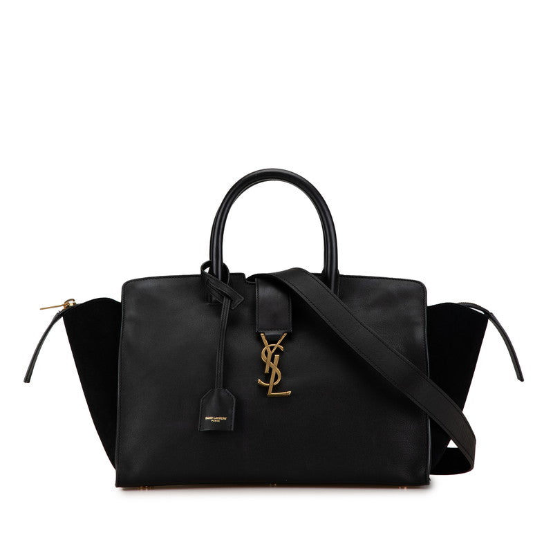 サンローラン YSLロゴ ダウンタウン カバス ハンドバッグ ショルダーバッグ 2WAY ブラック レザー スウェード レディース SAINT LAURENT 【中古】