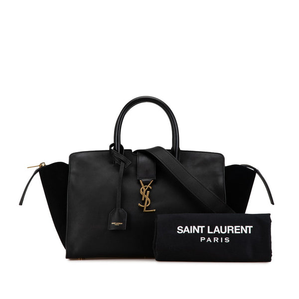 サンローラン YSLロゴ ダウンタウン カバス ハンドバッグ ショルダーバッグ 2WAY ブラック レザー スウェード レディース SAINT LAURENT 【中古】