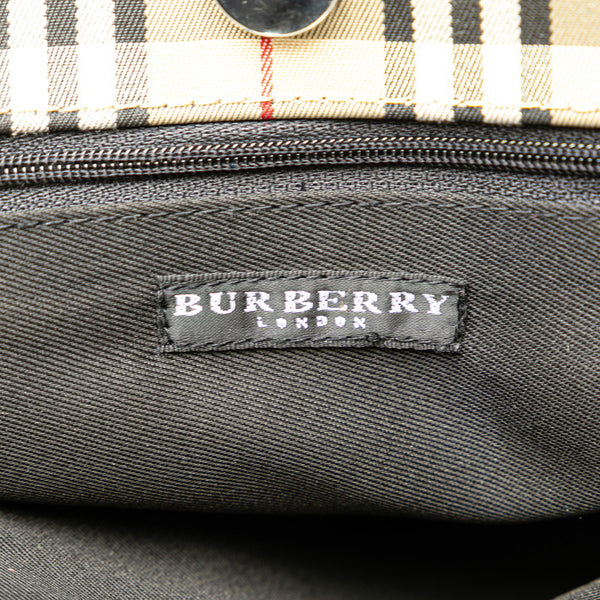 バーバリー ノバチェック トートバッグ ベージュ ブラック キャンバス レザー レディース BURBERRY 【中古】