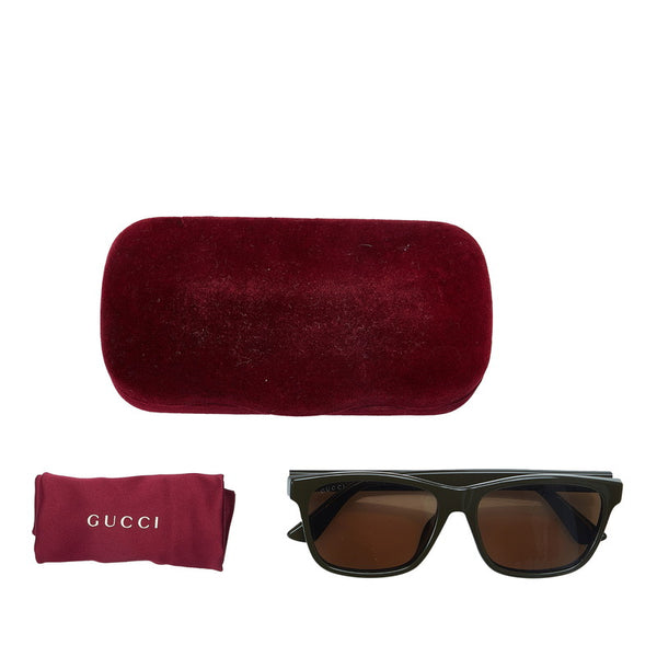 グッチ シェリーライン ロゴプレート ゴールド金具 ウェリントン サングラス GG0746SA カーキ プラスチック レディース GUCCI 【中古】