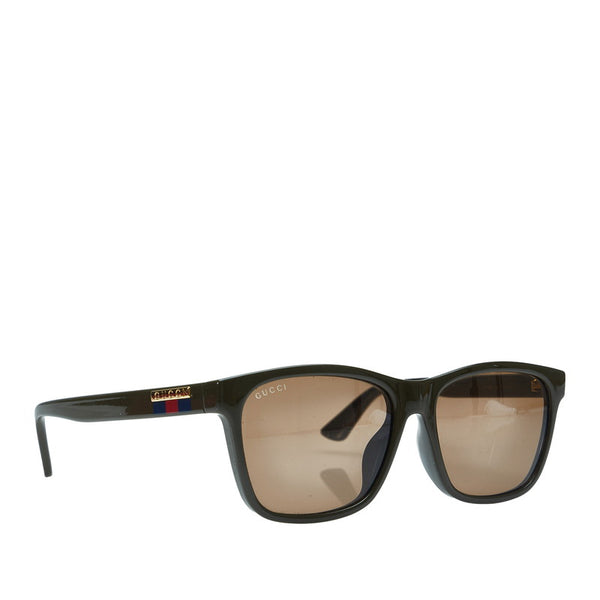 グッチ シェリーライン ロゴプレート ゴールド金具 ウェリントン サングラス GG0746SA カーキ プラスチック レディース GUCCI 【中古】