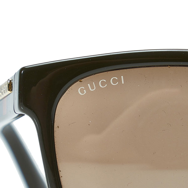 グッチ シェリーライン ロゴプレート ゴールド金具 ウェリントン サングラス GG0746SA カーキ プラスチック レディース GUCCI 【中古】