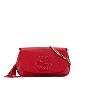 グッチ GGマーモント タッセル チェーンショルダーバッグ 536224 レッド レザー レディース GUCCI 【中古】