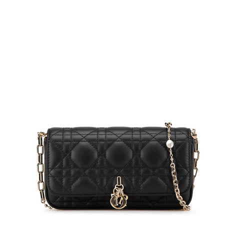 ディオール カナージュ マイディオール 斜め掛け チェーン ショルダーバッグ ブラック ラムスキン レディース Dior 【中古】