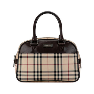 バーバリー ノバチェック ハンドバッグ ベージュ ブラウン キャンバス レザー レディース BURBERRY 【中古】