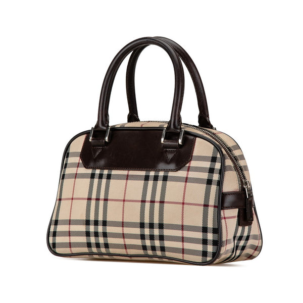 バーバリー ノバチェック ハンドバッグ ベージュ ブラウン キャンバス レザー レディース BURBERRY 【中古】