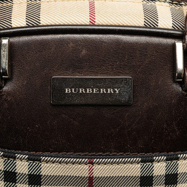 バーバリー ノバチェック ハンドバッグ ベージュ ブラウン キャンバス レザー レディース BURBERRY 【中古】