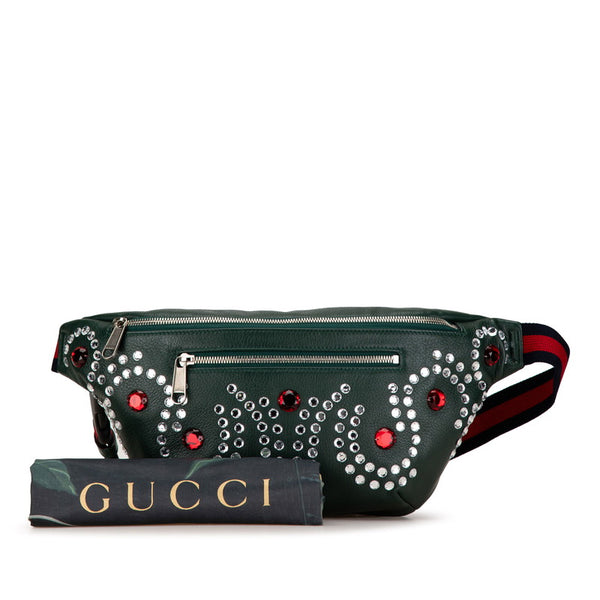 グッチ ビジューストーン ボディバッグ ウエストバッグ 484683 モスグリーン マルチカラー レザー レディース GUCCI 【中古】