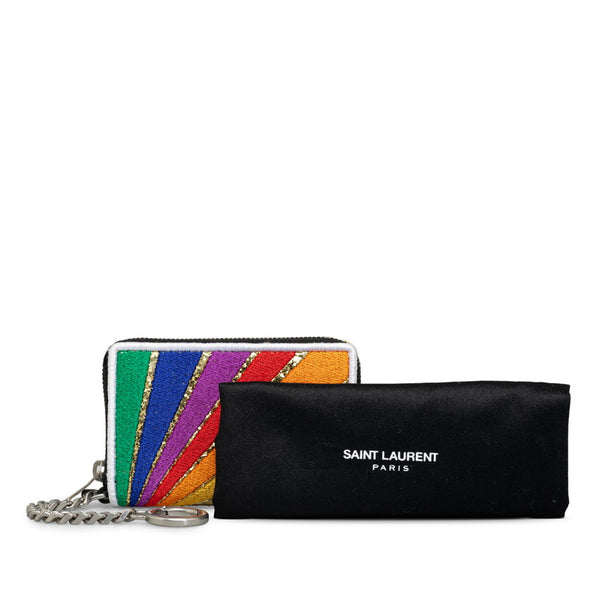 サンローラン レインボー コインケース マルチカラー キャンバス レザー レディース SAINT LAURENT 【中古】