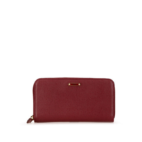 フェンディ ロゴプレート ラウンドファスナー 長財布 8M0299 レッド PVC レザー レディース FENDI 【中古】