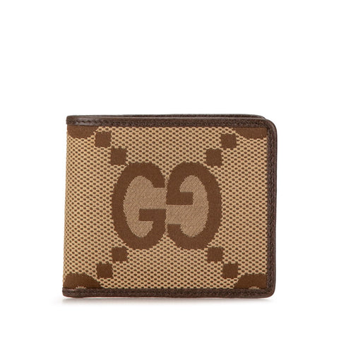 グッチ ジャンボ GGキャンバス 二つ折り財布 699308 ベージュ ブラウン キャンバス レザー レディース GUCCI 【中古】