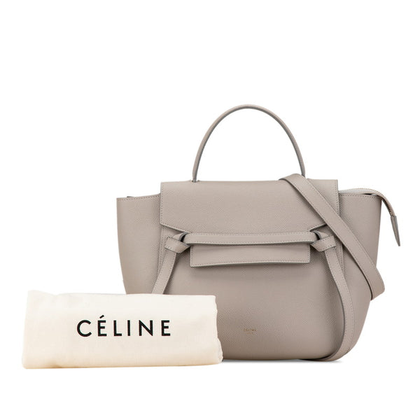 セリーヌ ナノ ベルトバッグ ハンドバッグ ショルダーバッグ 2WAY S-GA-5107 ベージュ レザー レディース CELINE 【中古】