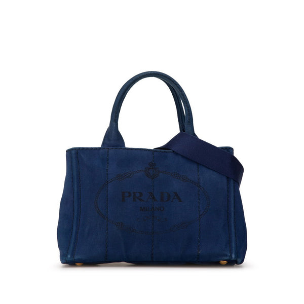 プラダ カナパSS ロゴ ハンドバッグ ショルダーバッグ 2WAY ネイビー キャンバス レディース PRADA 【中古】