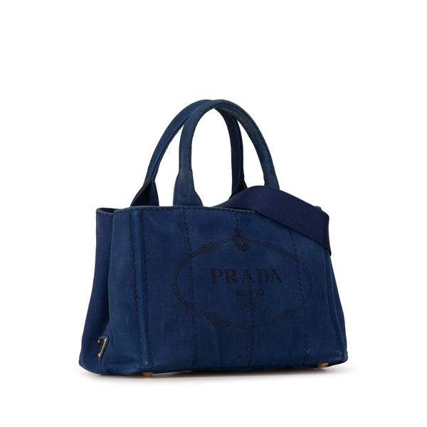 プラダ カナパSS ロゴ ハンドバッグ ショルダーバッグ 2WAY ネイビー キャンバス レディース PRADA 【中古】