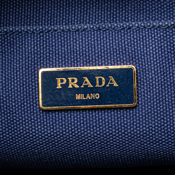 プラダ カナパSS ロゴ ハンドバッグ ショルダーバッグ 2WAY ネイビー キャンバス レディース PRADA 【中古】