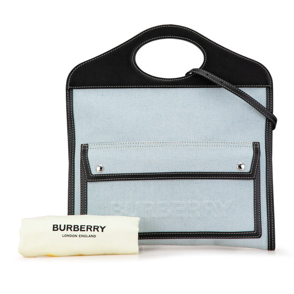 バーバリー ポケットバッグ ハンドバッグ ショルダーバッグ 2WAY ブルー ブラック キャンバス レザー レディース BURBERRY 【中古】